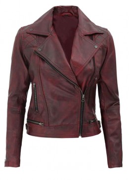 KIMBERLEY WOMENS QUILTED LEATHER MOTORCYCLE RED JACKET
